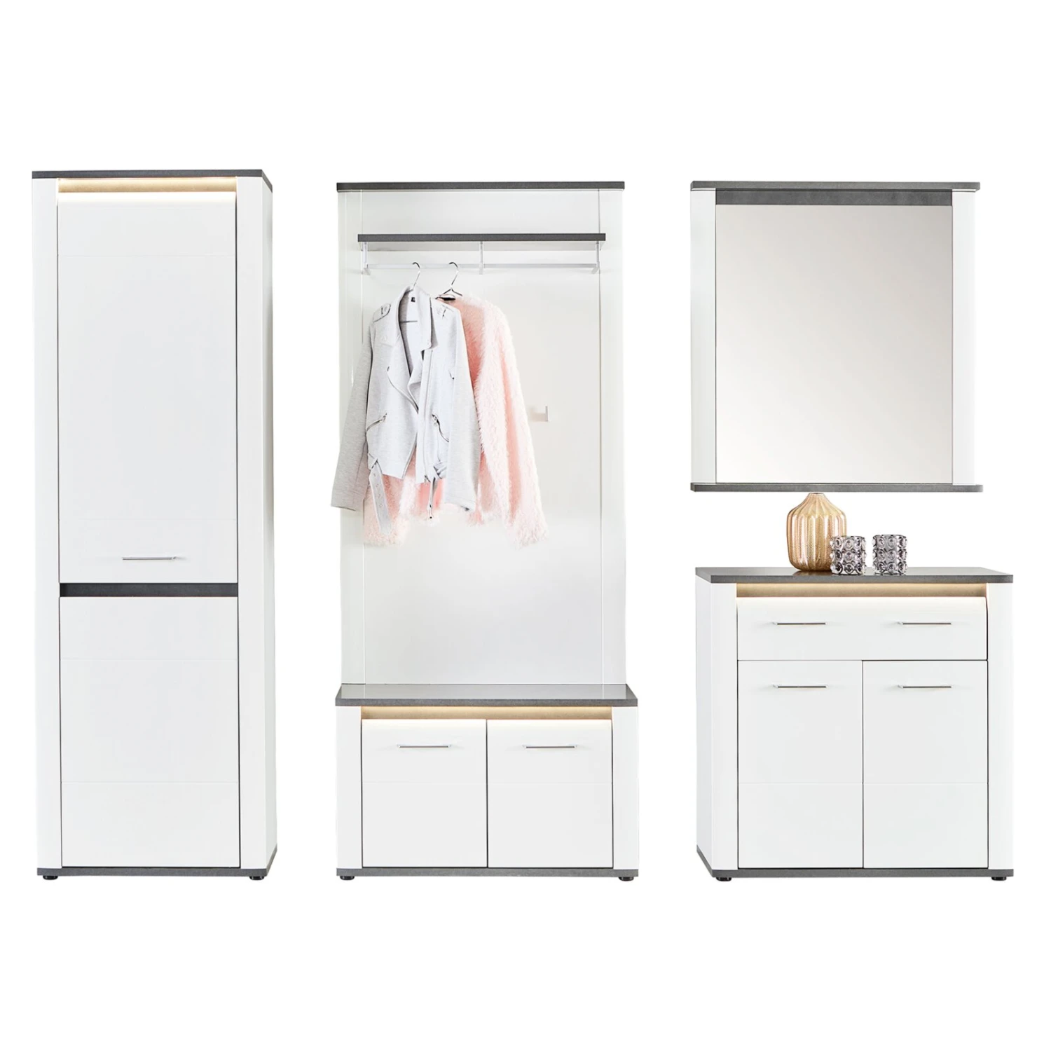 Luca Bessoni Garderobenpaneel ALASSIO - weiß Hochglanz - Matera dunkel - 85 cm – Bild 2