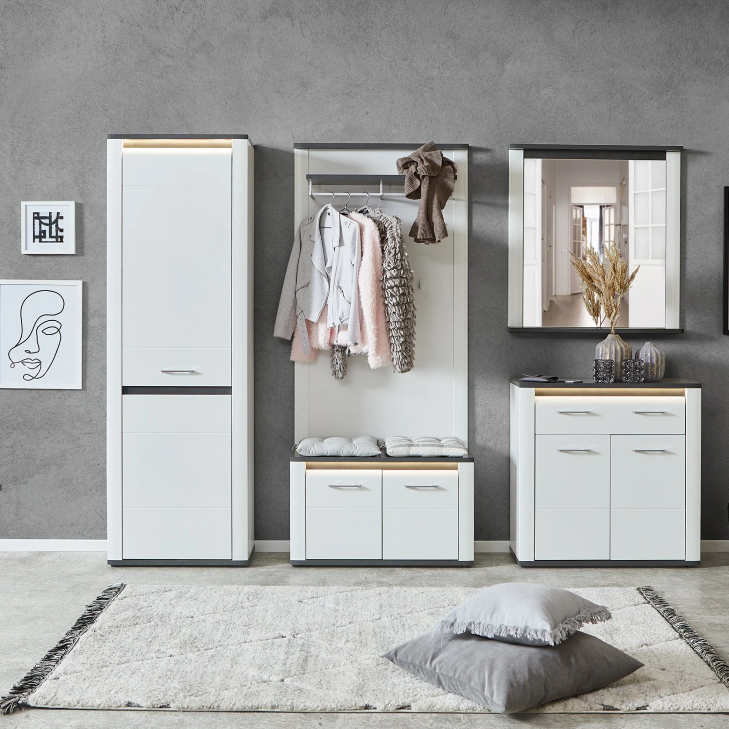 Luca Bessoni Garderobenpaneel ALASSIO - weiß Hochglanz - Matera dunkel - 85 cm – Bild 3