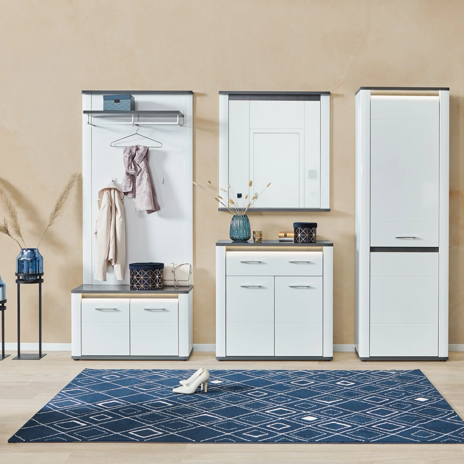 Luca Bessoni Garderobenpaneel ALASSIO - weiß Hochglanz - Matera dunkel - 85 cm – Bild 4