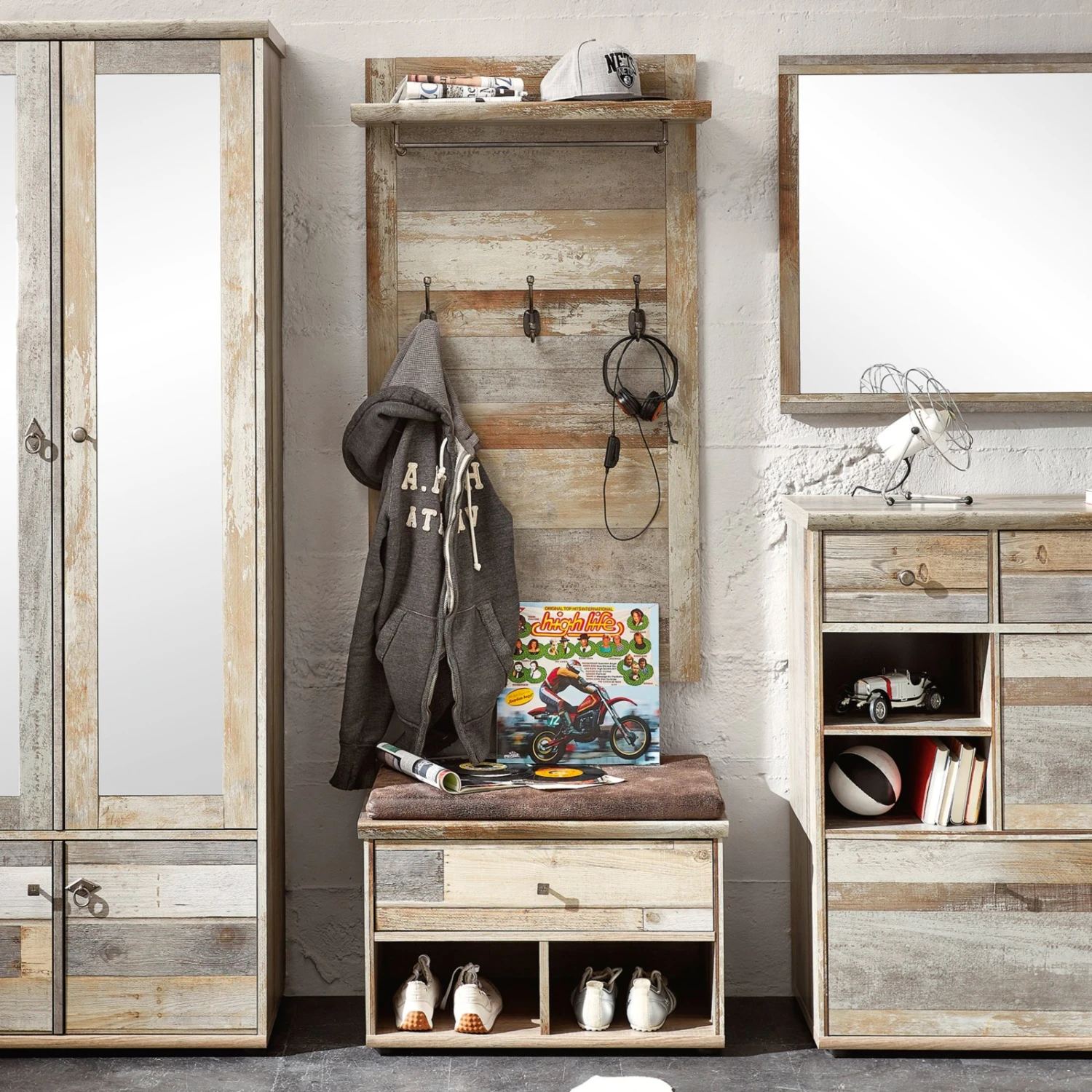 Garderobenbank - Driftwood - mit Kissen – Bild 2