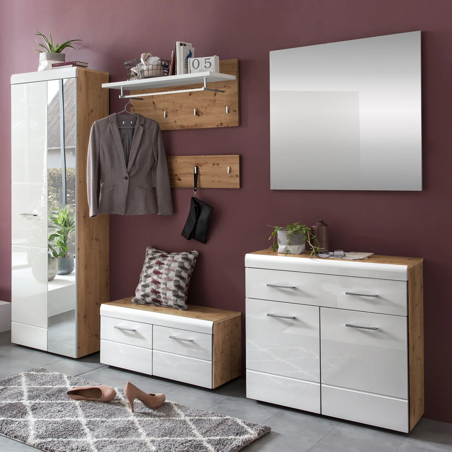 Garderobenkommode LIRO - weiß Hochglanz - Artisan Eiche – Bild 3