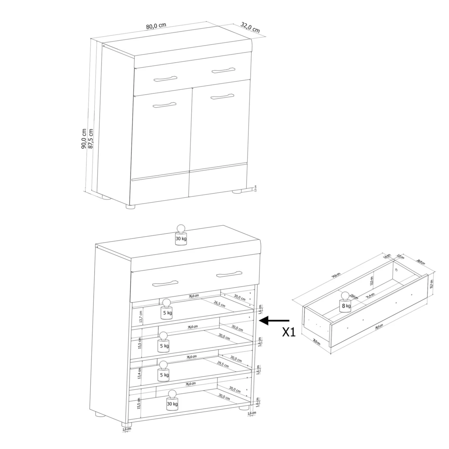 Garderobenkommode LIRO - weiß Hochglanz - Artisan Eiche – Bild 4
