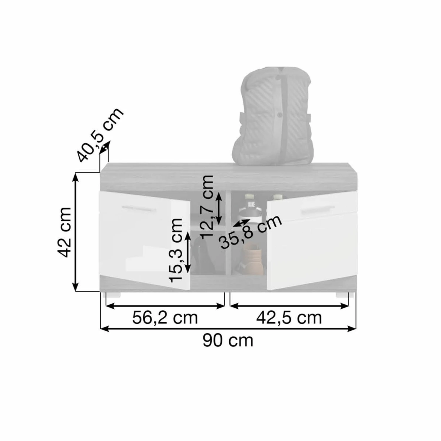 Garderobenbank SCOUT - Rauchsilber - weiß Hochglanz - 90 cm – Bild 3