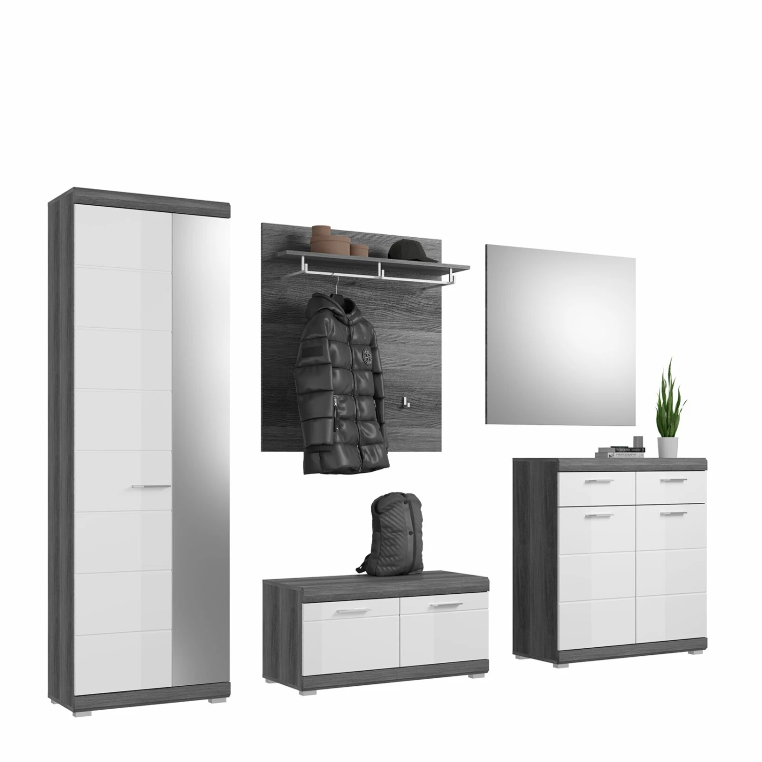 Garderobenbank SCOUT - Rauchsilber - weiß Hochglanz - 90 cm – Bild 4