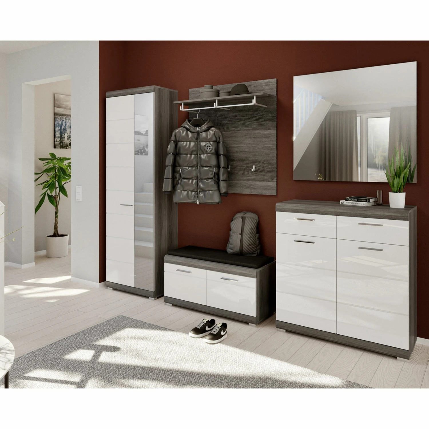 Garderobenbank SCOUT - Rauchsilber - weiß Hochglanz - 90 cm – Bild 5