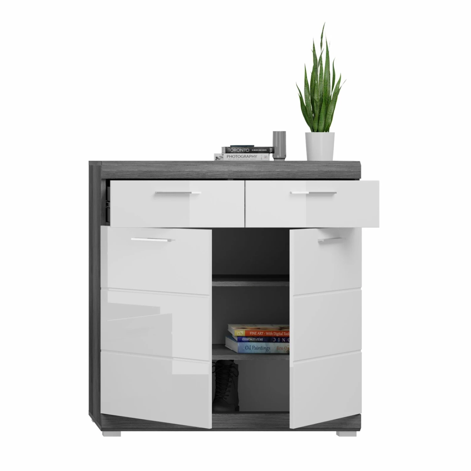 Garderobenkommode SCOUT - Rauchsilber - weiß Hochglanz - 90 cm – Bild 2