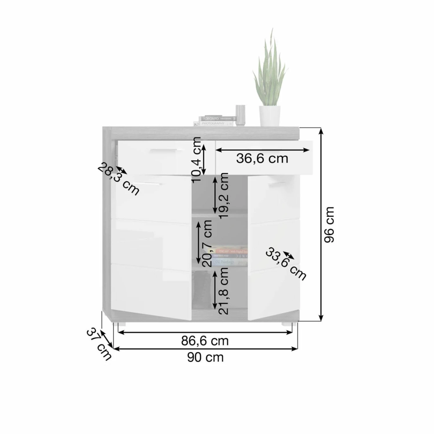 Garderobenkommode SCOUT - Rauchsilber - weiß Hochglanz - 90 cm – Bild 3