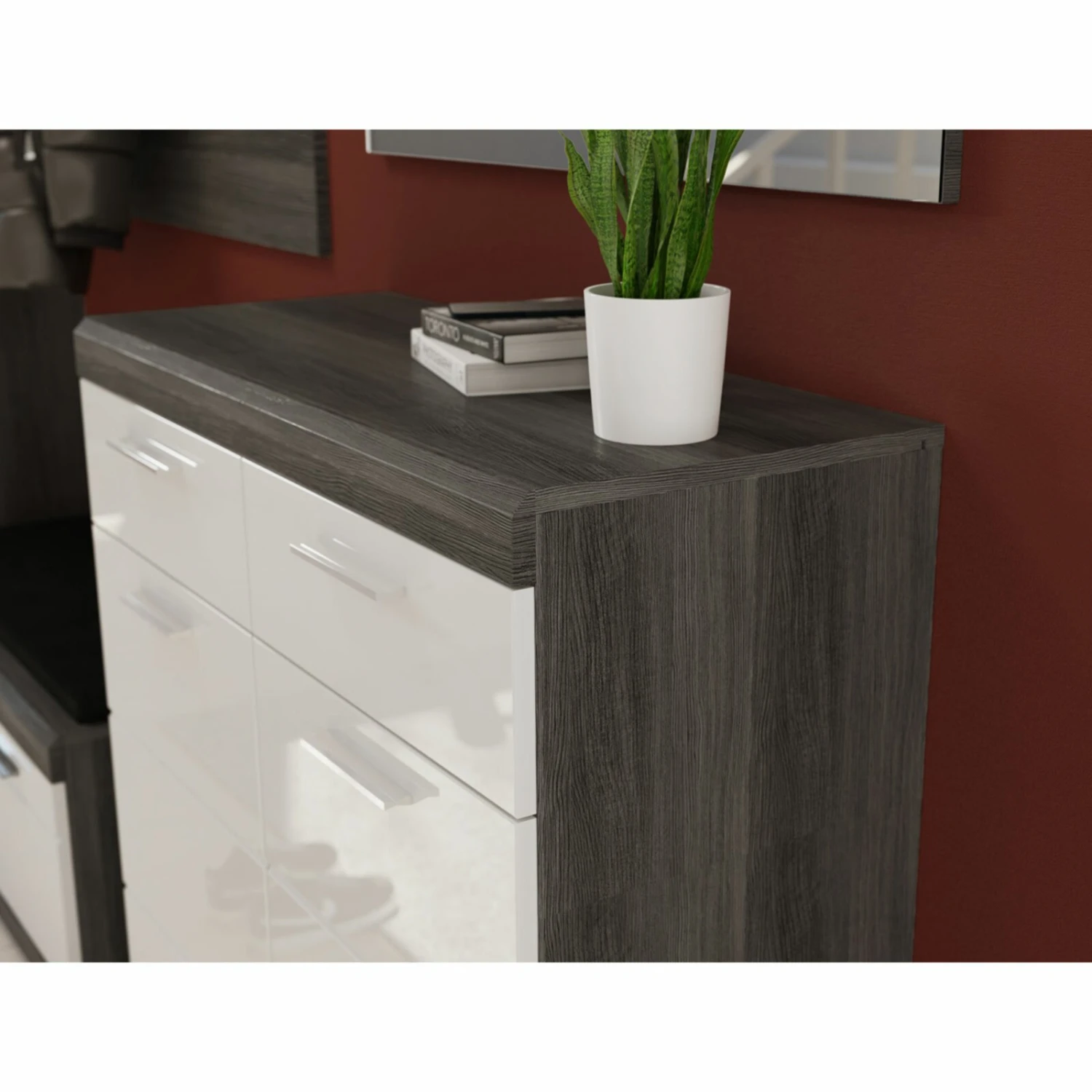 Garderobenkommode SCOUT - Rauchsilber - weiß Hochglanz - 90 cm – Bild 5