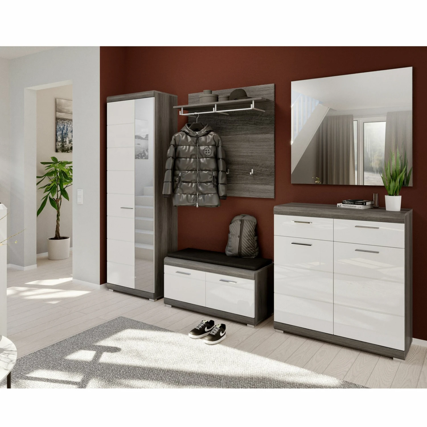 Garderobenkommode SCOUT - Rauchsilber - weiß Hochglanz - 90 cm – Bild 6