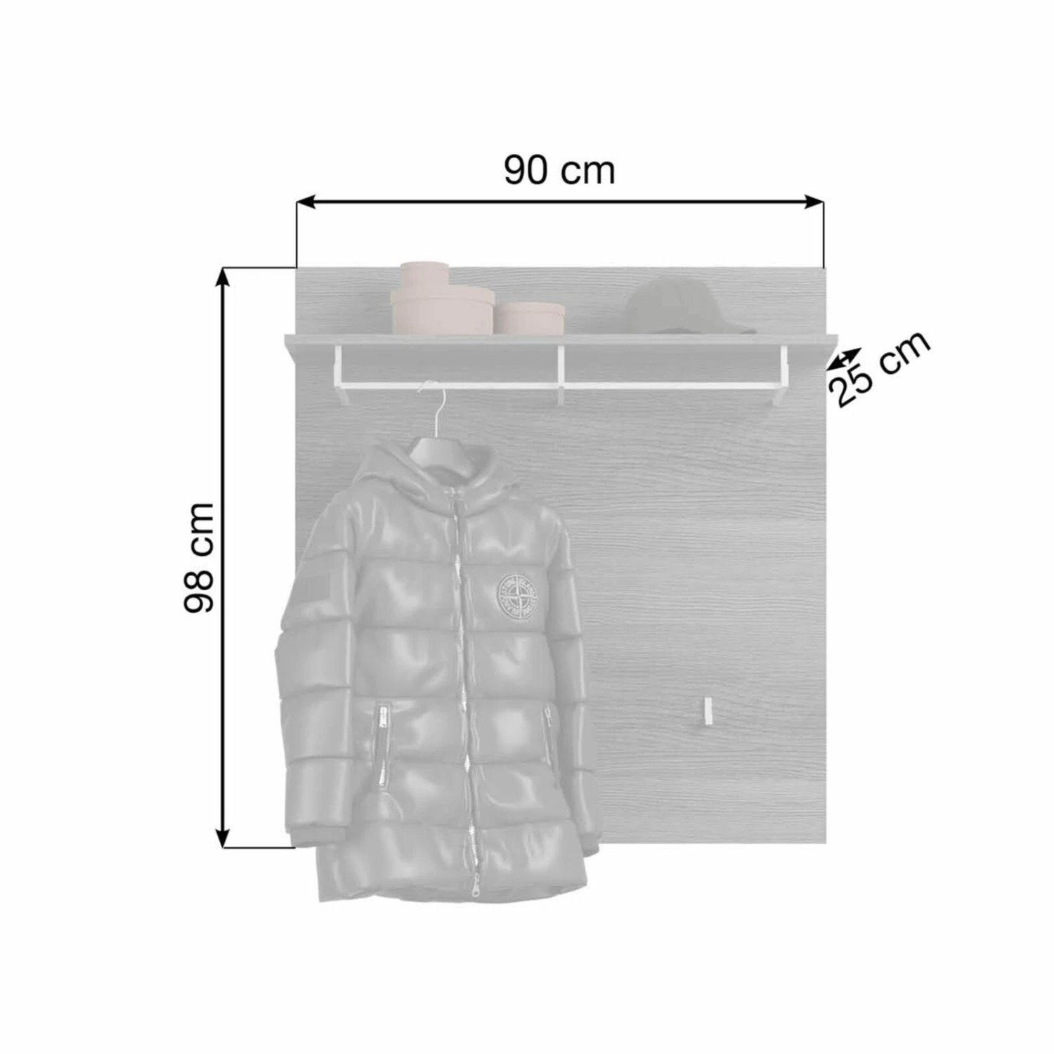 Garderobenpaneel SCOUT - Rauchsilber - mit Ablage – Bild 3