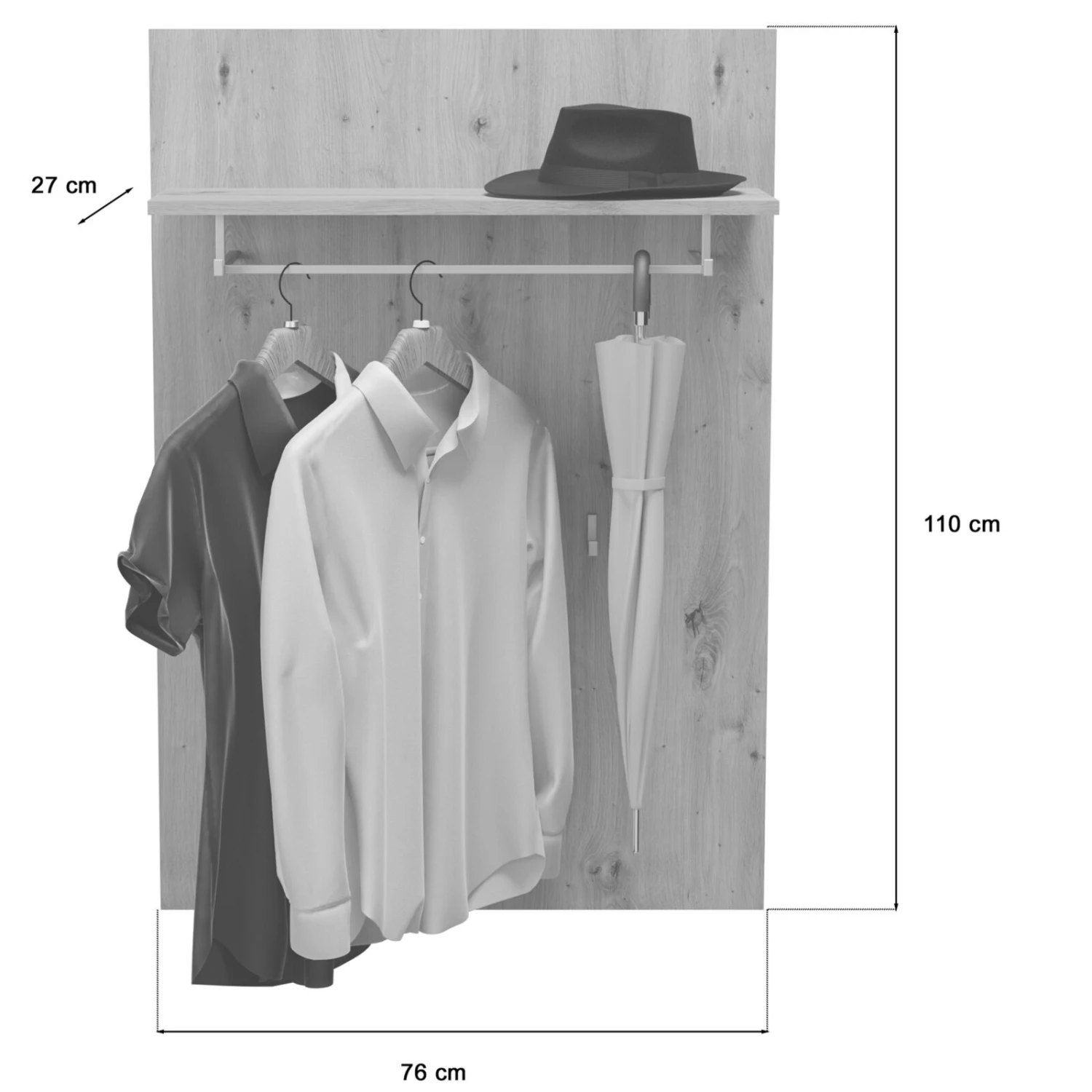 Garderobenpaneel TORINO - Eiche - mit Hutablage - 110 cm hoch – Bild 3