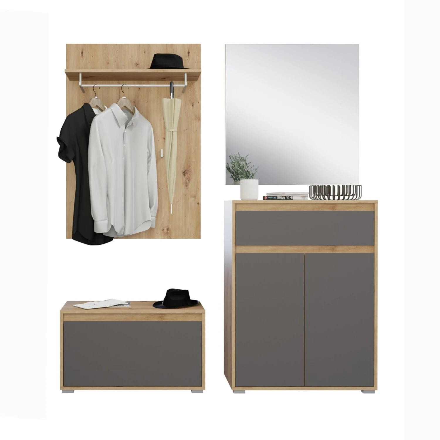 Garderobenpaneel TORINO - Eiche - mit Hutablage - 110 cm hoch – Bild 4