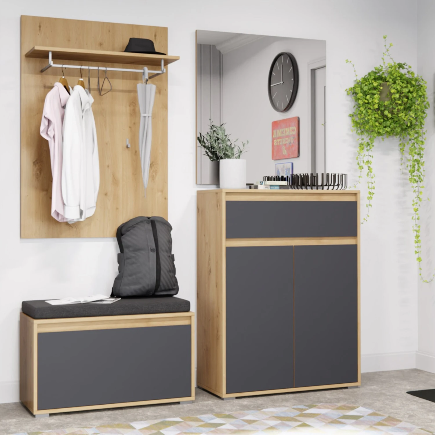 Garderobenpaneel TORINO - Eiche - mit Hutablage - 110 cm hoch – Bild 5