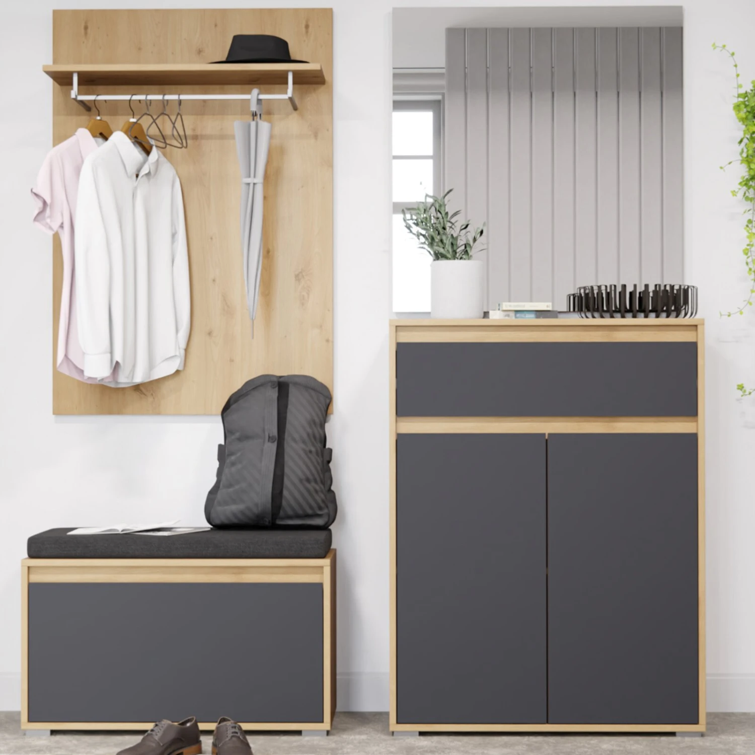 Garderobenpaneel TORINO - Eiche - mit Hutablage - 110 cm hoch – Bild 6