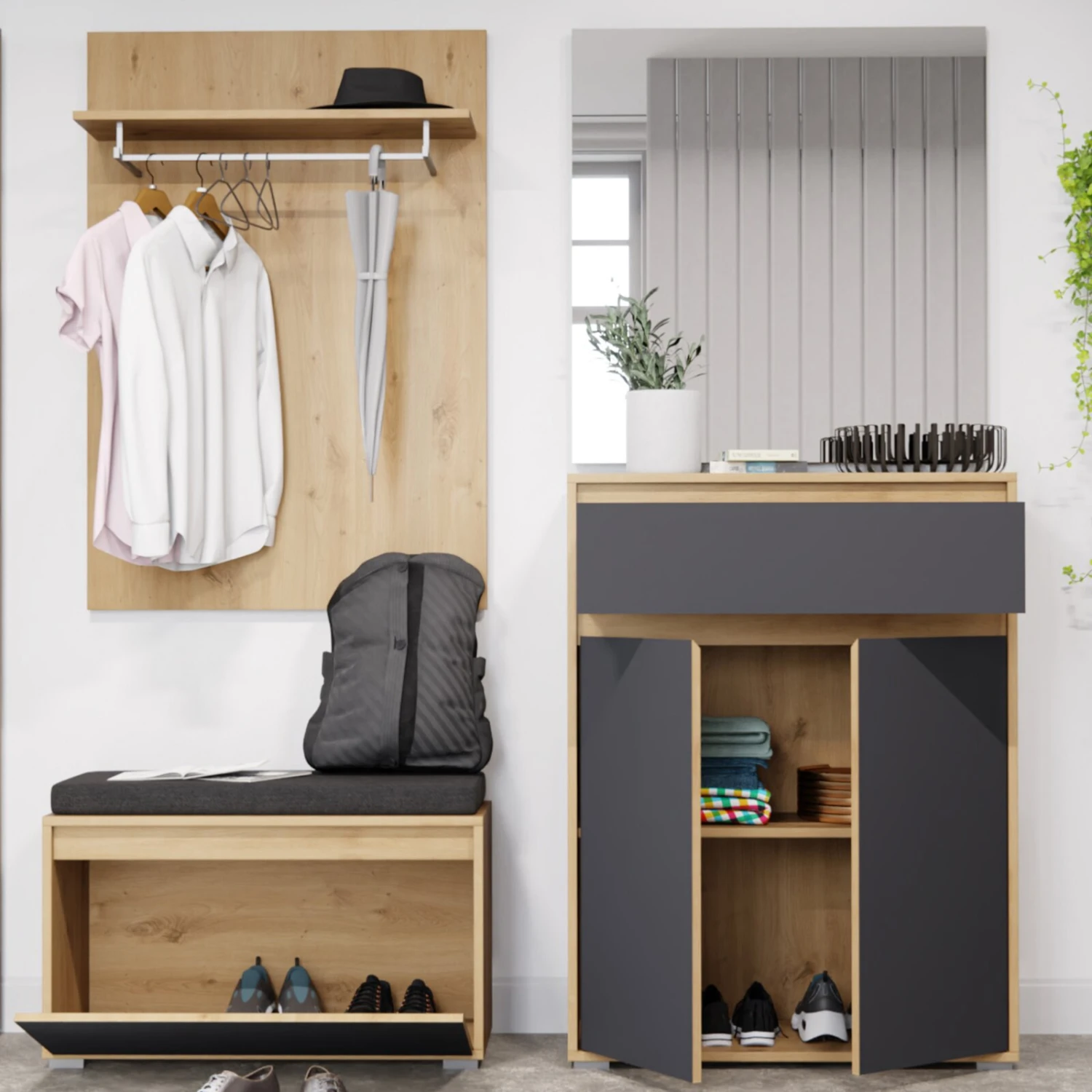 Garderobenpaneel TORINO - Eiche - mit Hutablage - 110 cm hoch – Bild 7