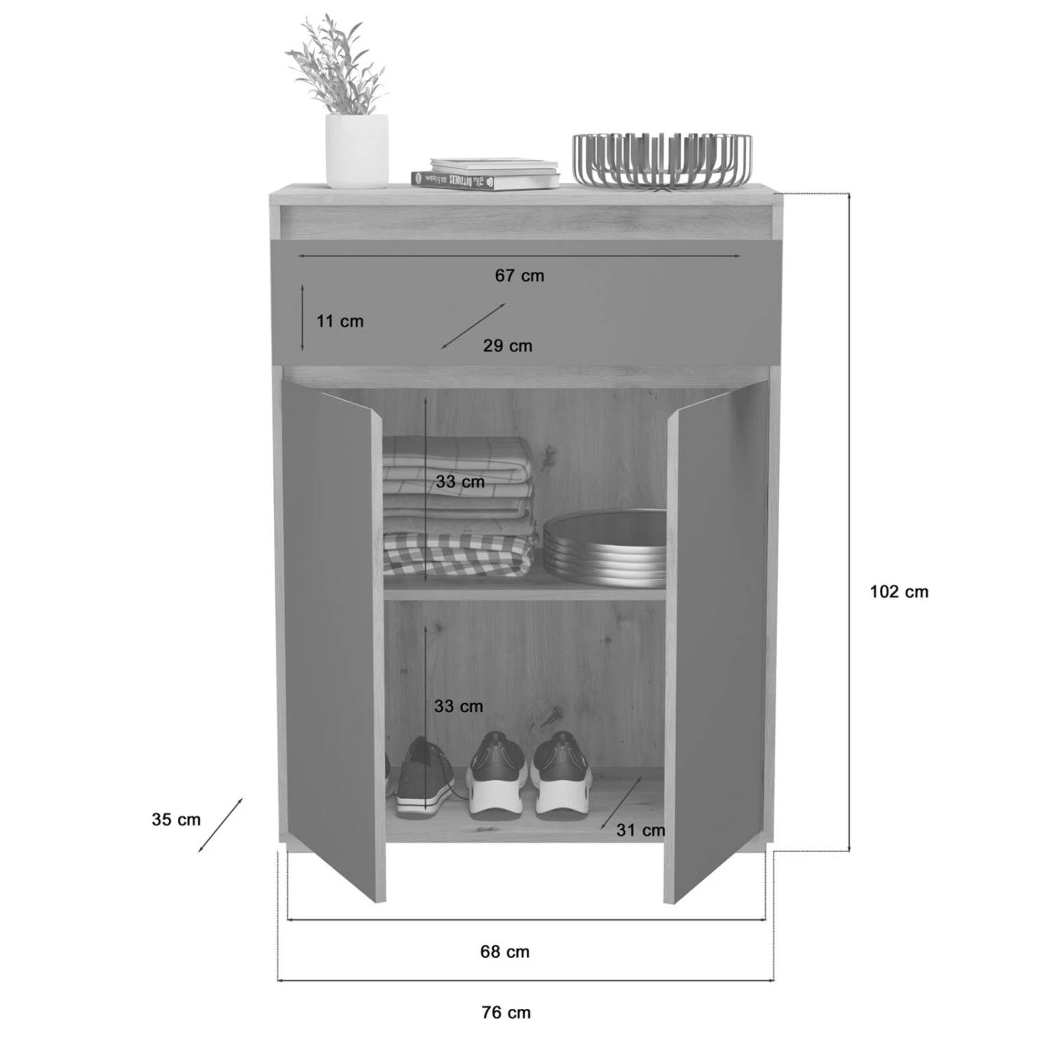 Garderobenkommode TORINO - Eiche-grau - Schubkasten - 76 cm – Bild 3