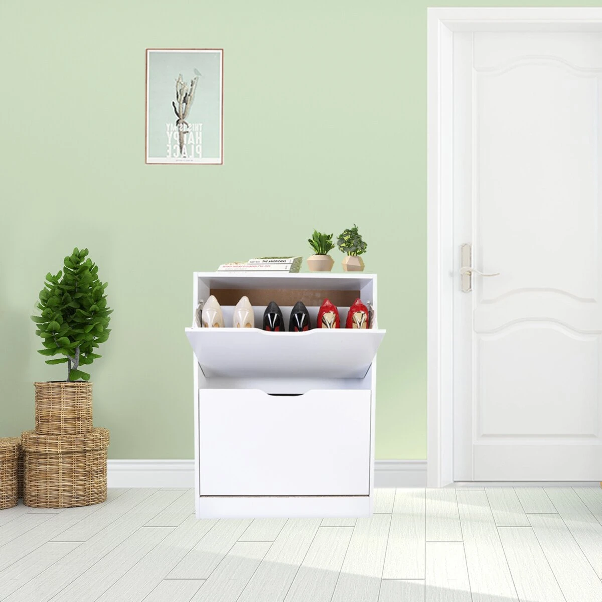 Schuhschrank - weiß - zwei Kipptüren – Bild 3