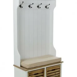 Sitzbank - weiß - mit Garderobenhaken