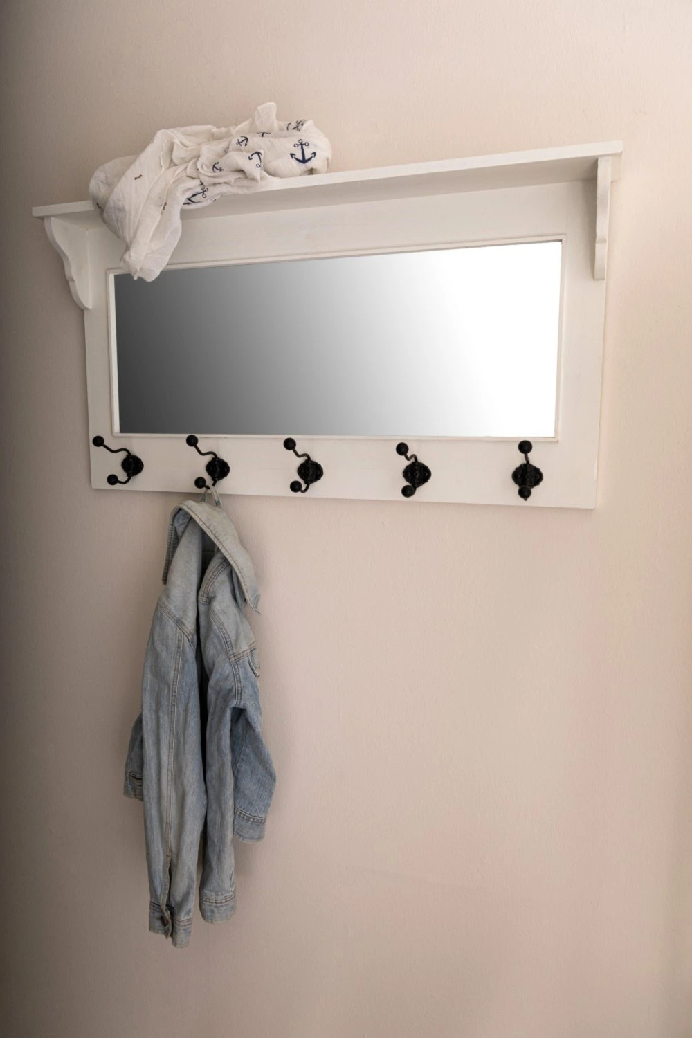 Garderobe ELLA - weiß - mit 5 haken und Spiegel – Bild 4