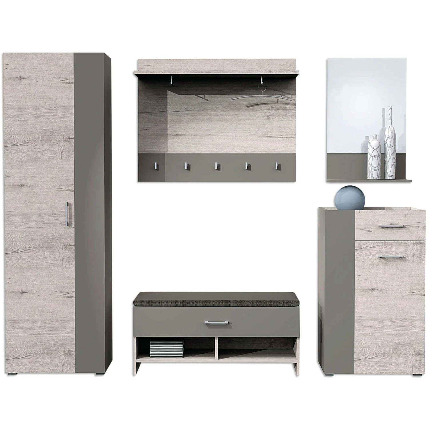 5-teiliges Gaderoben-Set - Sandeiche-Lava