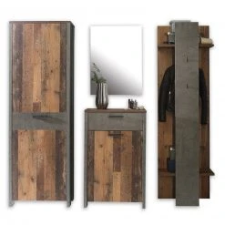 4-teiliges Garderoben-Set - Old Wood Vintage - Betonoptik