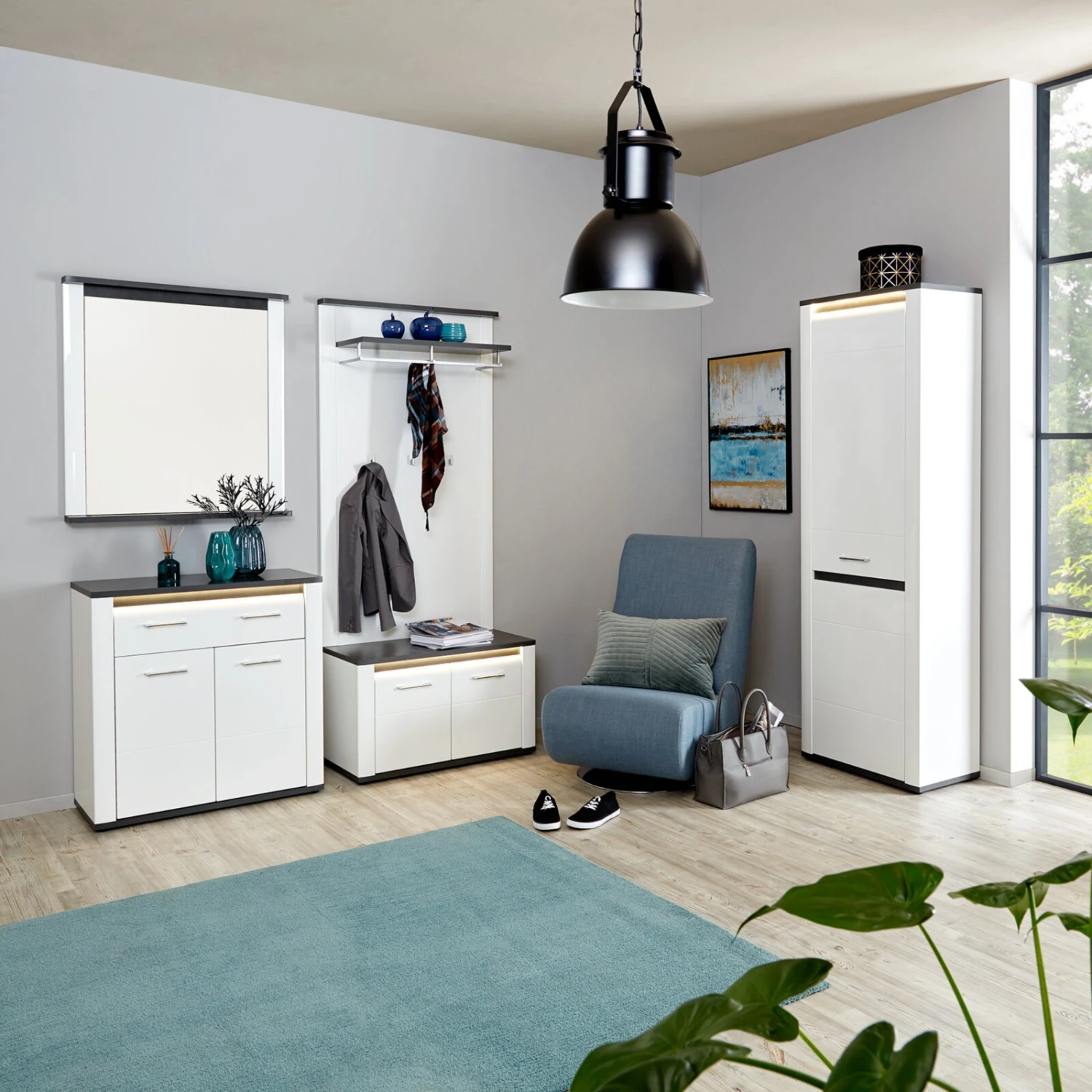 Luca Bessoni 5-teiliges Garderoben-Set ALASSIO - weiß Hochglanz - Matera dunkel – Bild 2